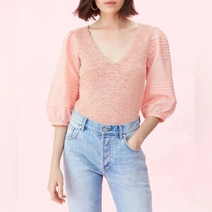 LA VIE by REBECCA TAYLOR Poplin Sleeve Pullover in Tawny Peach Small NWT